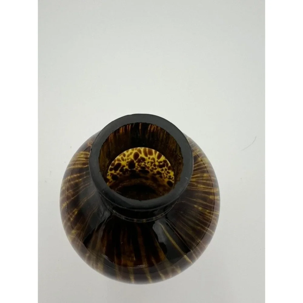 Vintage Tortoiseshell Glass Bud Vase Amber Brown Apothecary Bottle 5.5 Inch